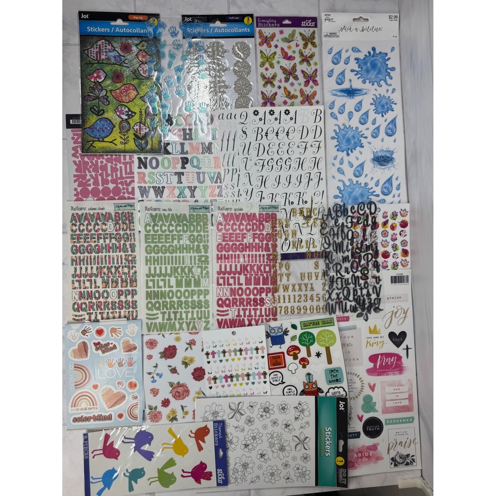 Mixed Craft Sticker Lot Alphabet Letters Butterflies Birds Flowers Scrapbooking